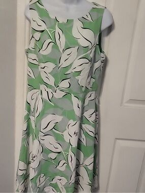 Ann Taylor Green and White Floral Fit-and-Flare Dress